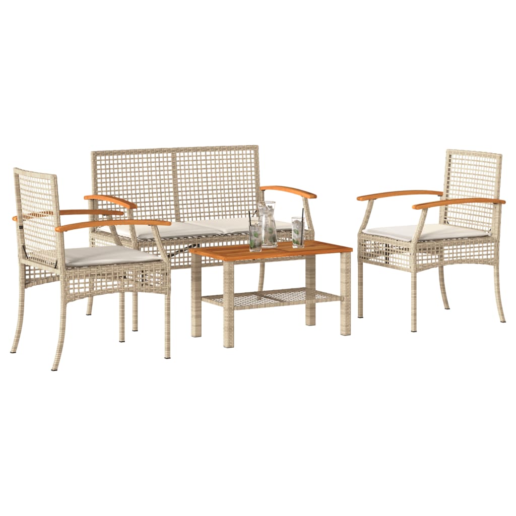 VidaXL Salon de jardin avec coussins 9 pcs Résine tressée Beige - Jardin