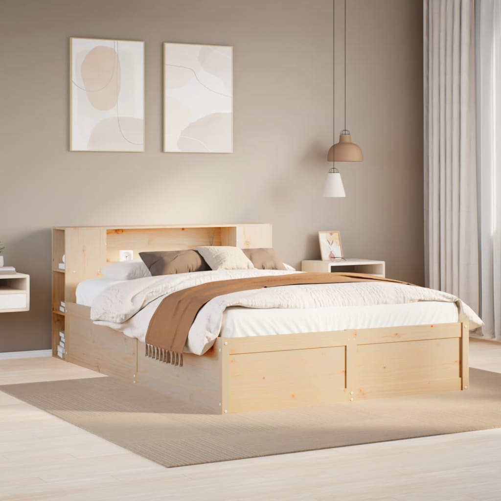 Cadre De Lit En Pin Massif 140x190 Cm – Literie Bois Brun